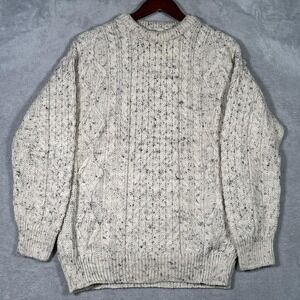 Aran Crafts Sweater Mens M Beige Donegal Wool Cable Knit Crewneck Ireland